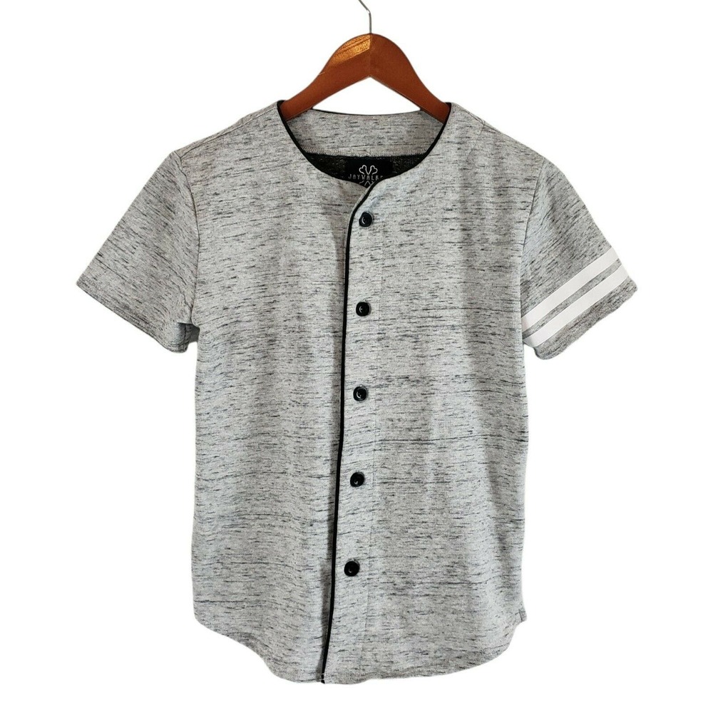 Jay Walker Boys Gray Short Sleeve Button Down Shirt Size M Collarless Baseball